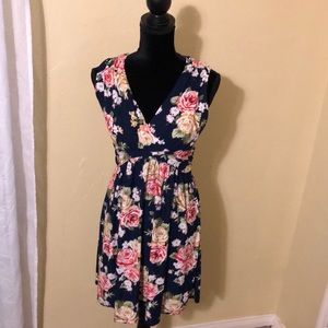Floral summer dress. Navy blue and pink, size L